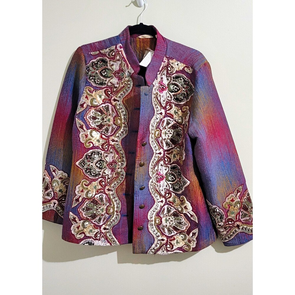 Soft Surroundings Maija Embellished Paisley Jacket Button Lined Medium